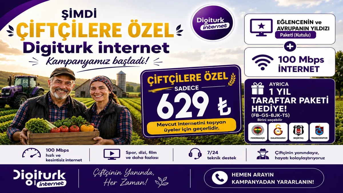 Çiftçilere Özel İnternet ve Digitürk Eğlence Maç Paketi (İnternetini Taşıyana)